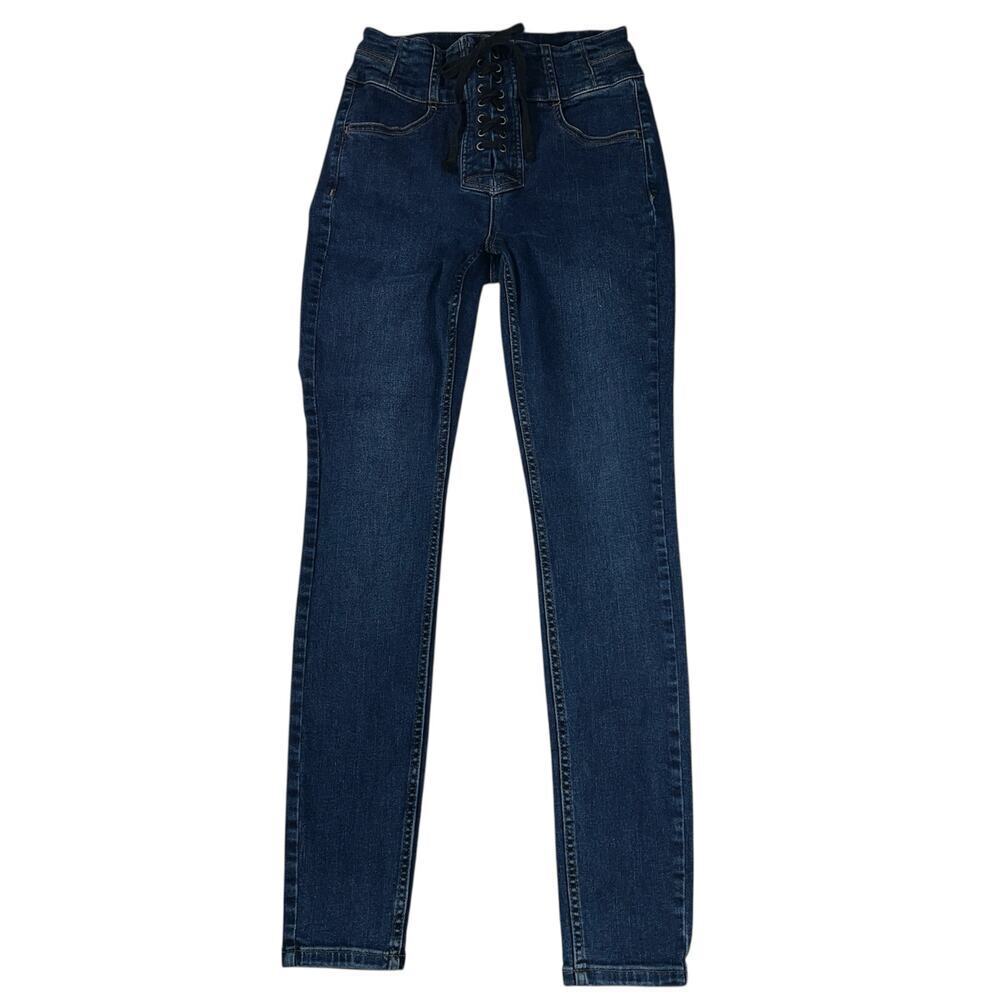 CRVY by Free People Lovers Knot High Waist Lace Up Skinny Jeans Size 27 - Picture 3 of 11
